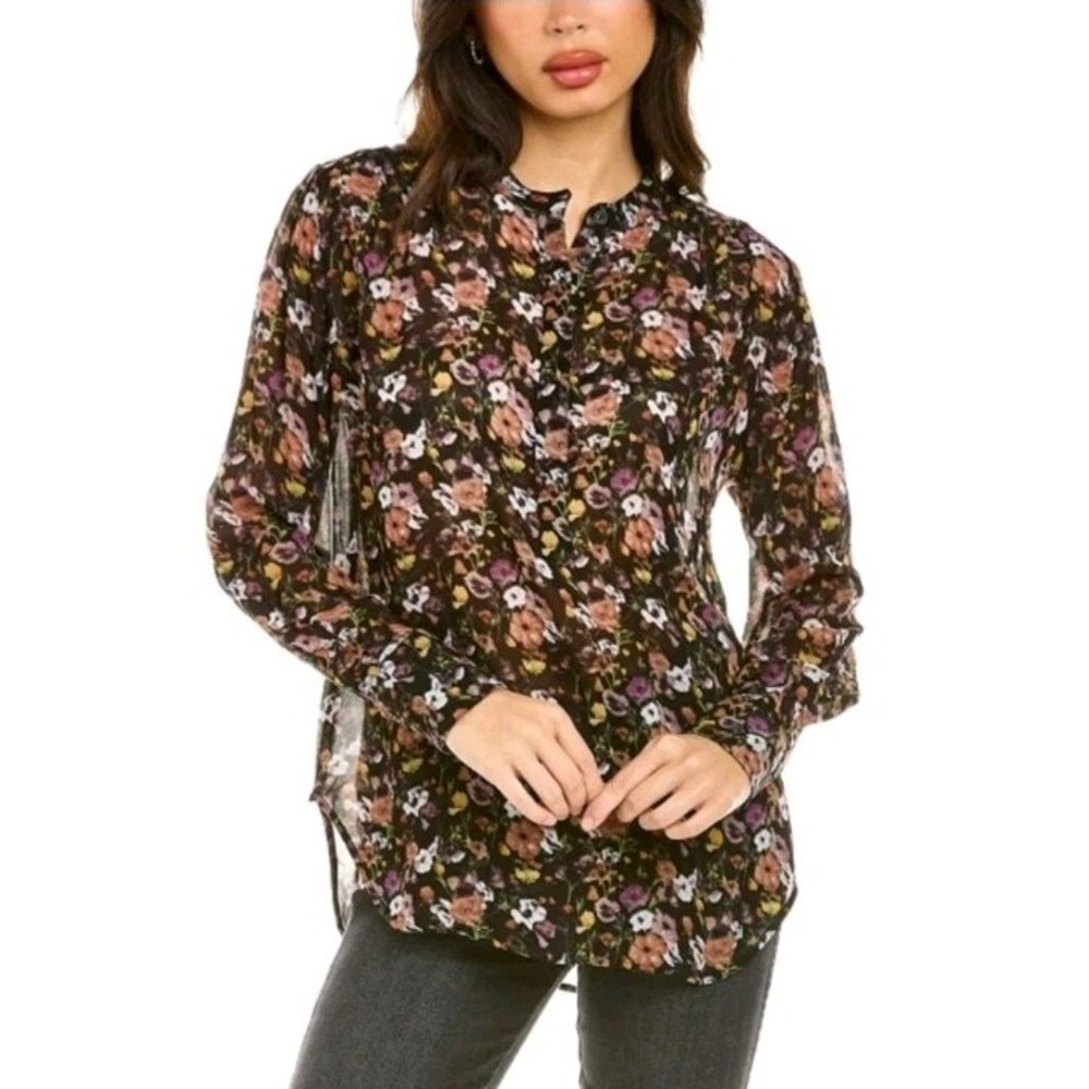 Rag & Bone Corrine Floral Georgette Popover Chiffon Blouse Black Sheer Small